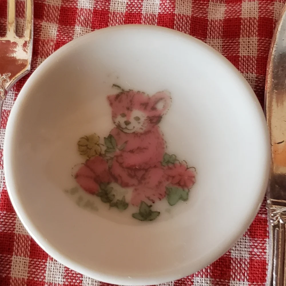 Vtg 98 Child's PorcelainTea Set Bears Whicker Basket NIB